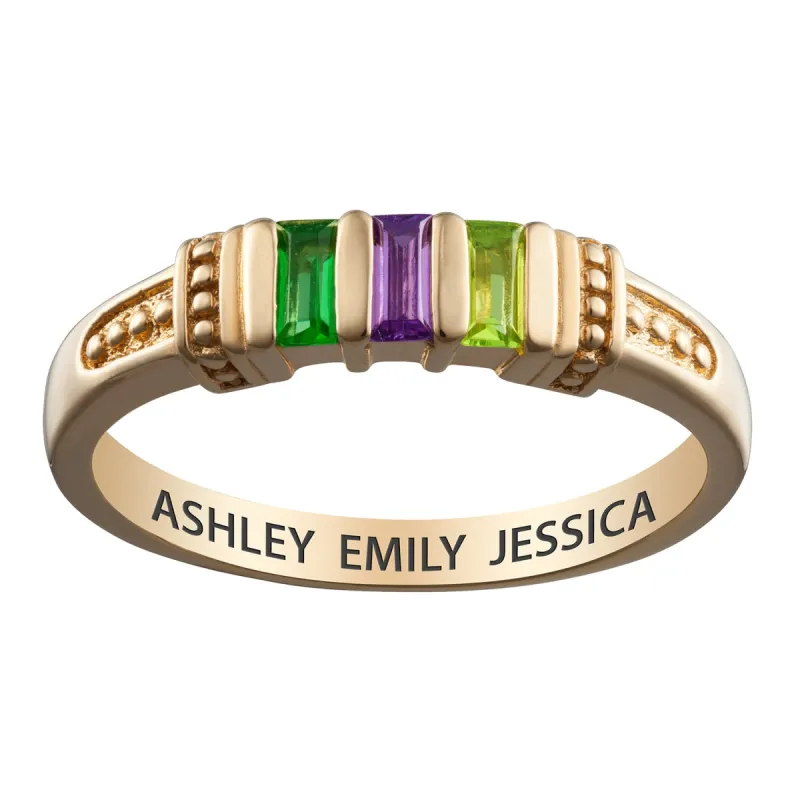 14K Gold over Sterling Baguette Birthstone Ring - 3 Stones sold by Limoges Jewelry