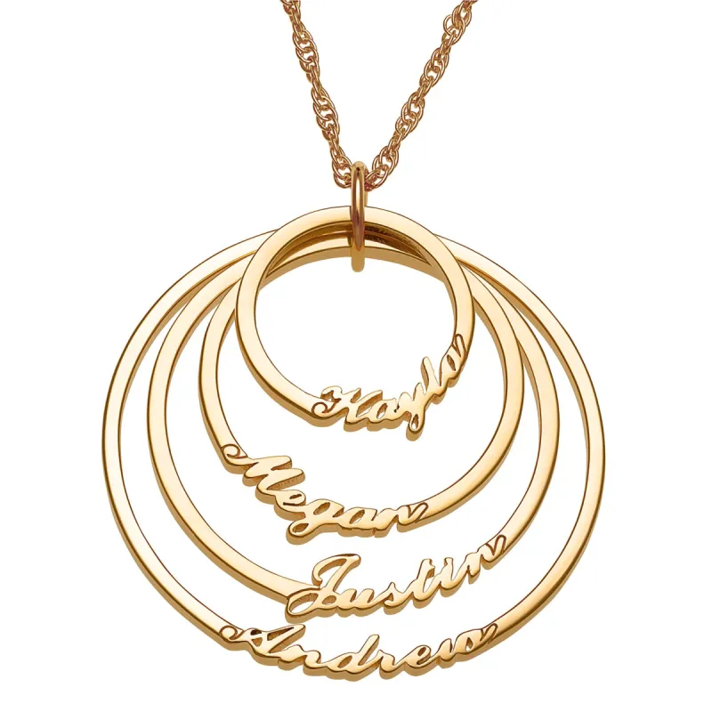 14K Gold over Sterling Script Name with Circle Necklace - 4 Names sold by Limoges Jewelry