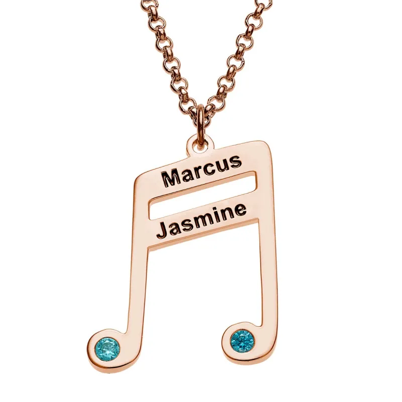 14K Rose Gold Plated Sixteenth Note Couple Name and Birthstone Necklace sold by Limoges Jewelry