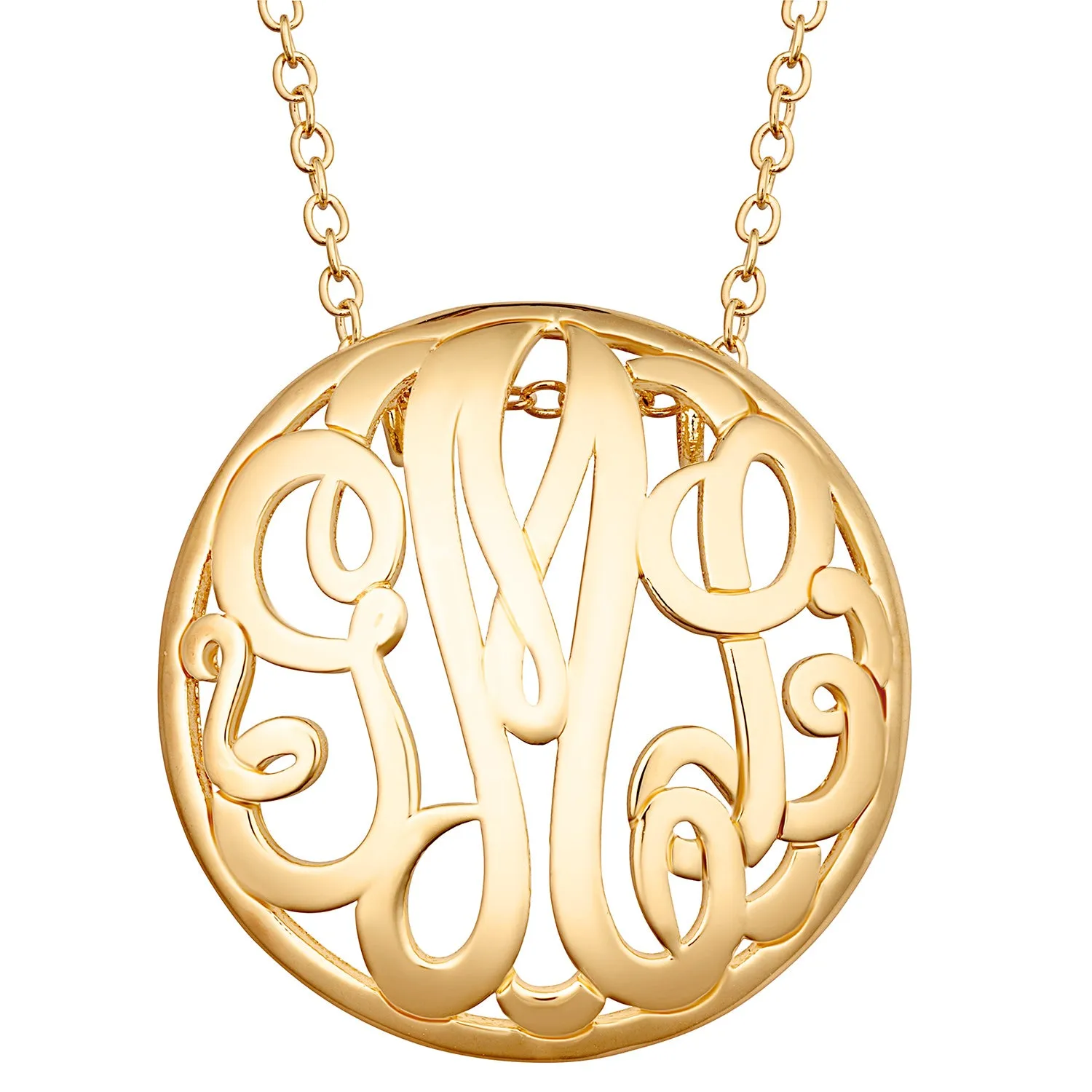 14K Gold over Sterling Single Sided 28x28mm Round Traditional Monogram Pendant sold by Limoges Jewelry