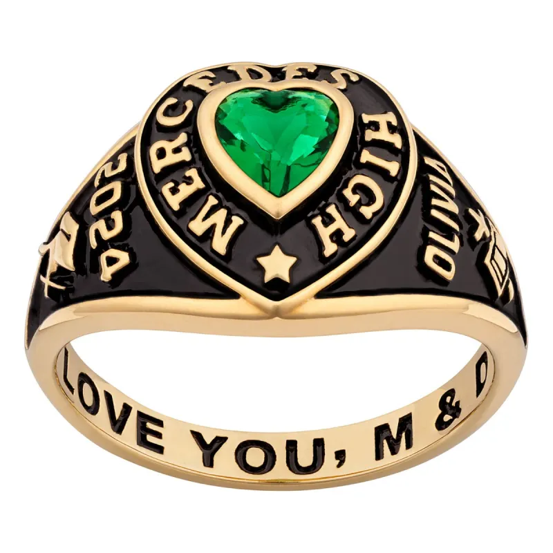 Ladies' Yellow Celebrium Traditional Heart Birthstone Class Ring sold by Limoges Jewelry