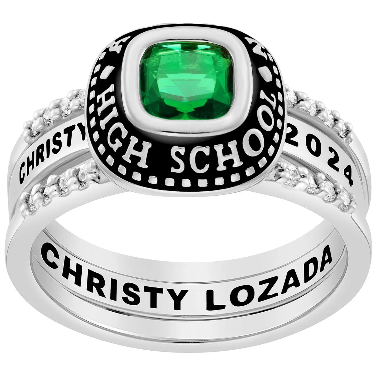 Ladies' Sterling Silver Class Ring with Jacket and CZ Accents sold by Limoges Jewelry product image thumbnail 3