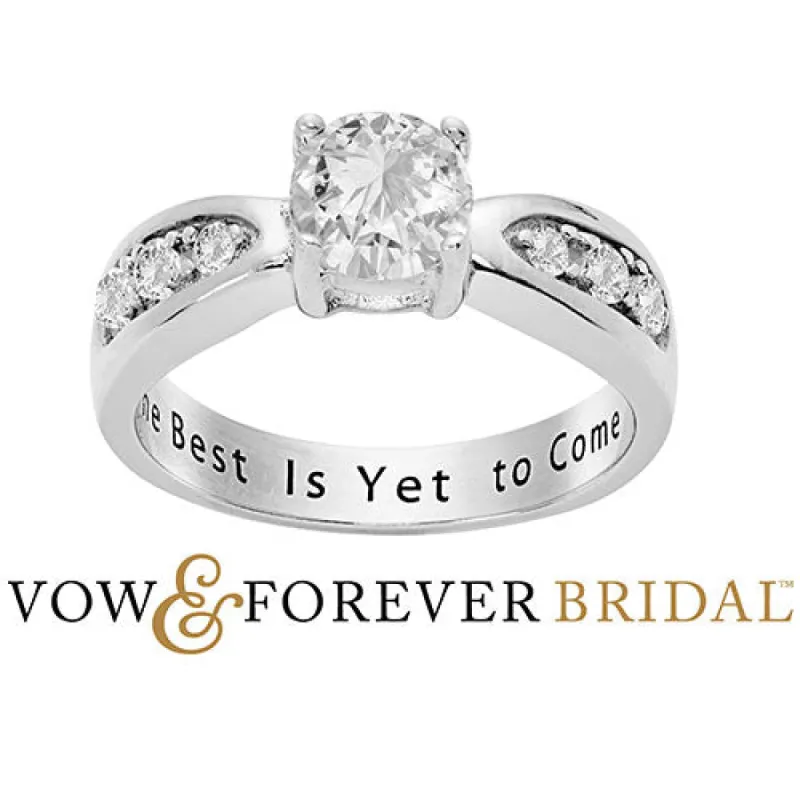Platinum over Sterling Brilliant White Topaz Engraved Wedding Ring sold by Limoges Jewelry