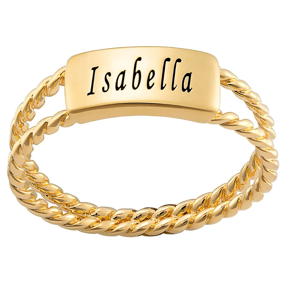 14K Gold Plated Engraved Name with Double Roped Band Ring sold by Limoges Jewelry