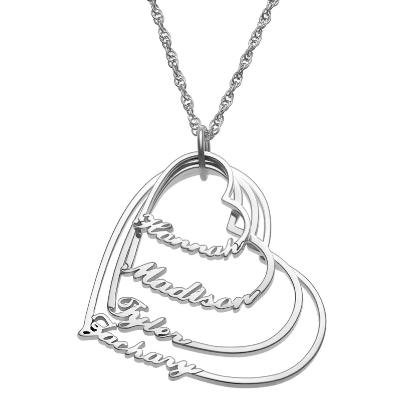 Sterling Silver Script Name with Heart Necklace - 4 Names sold by Limoges Jewelry