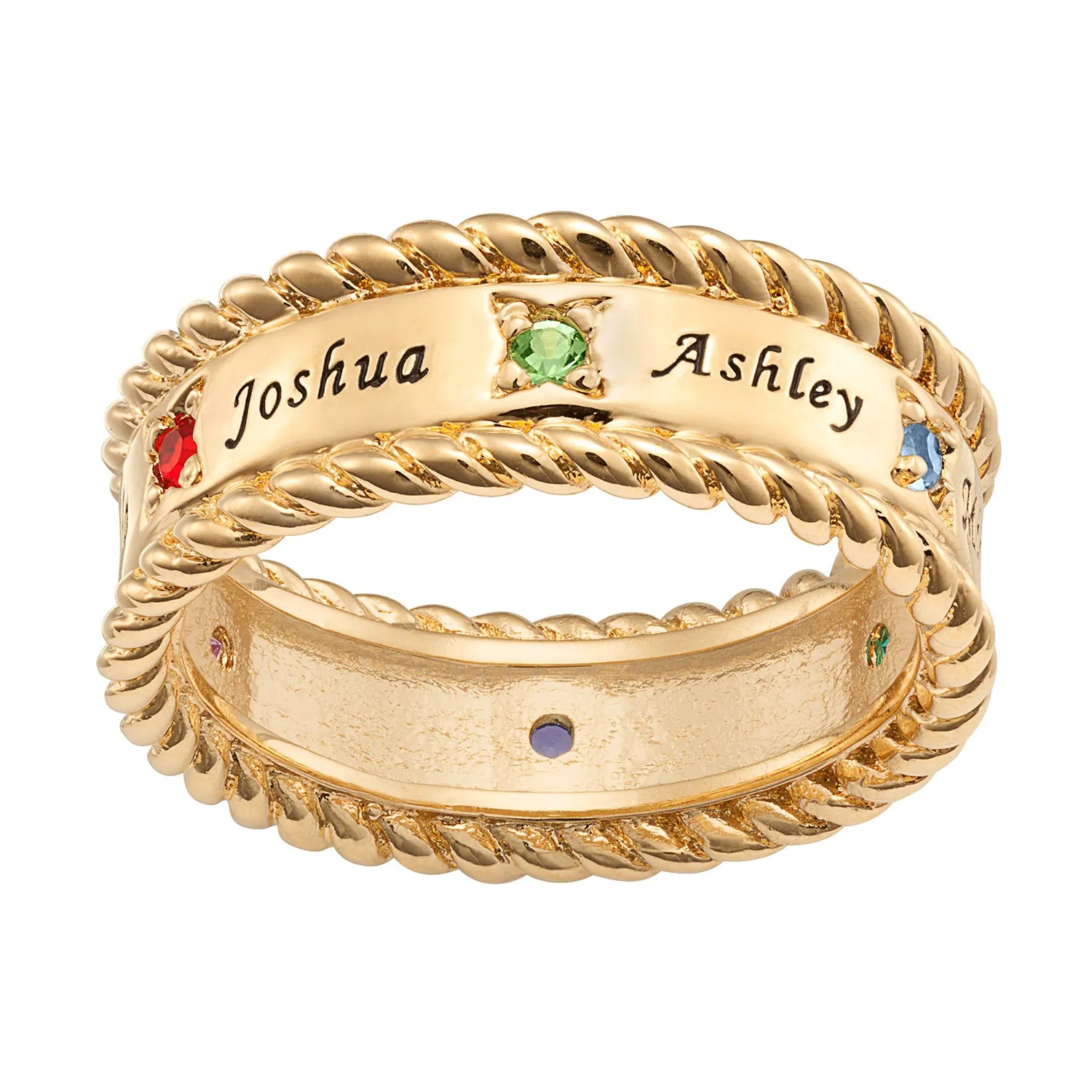 Family Name and Birthstone Rope Edged Band sold by Limoges Jewelry