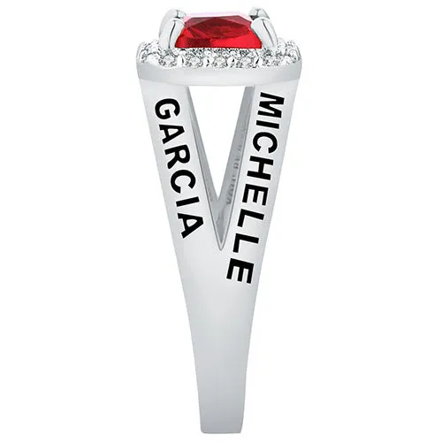 Women's Platinum Plated Split Band Square CZ Halo Birthstone Class Ring sold by Limoges Jewelry product image thumbnail 4