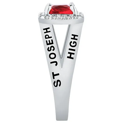 Women's Platinum Plated Split Band Square CZ Halo Birthstone Class Ring sold by Limoges Jewelry product image thumbnail 3