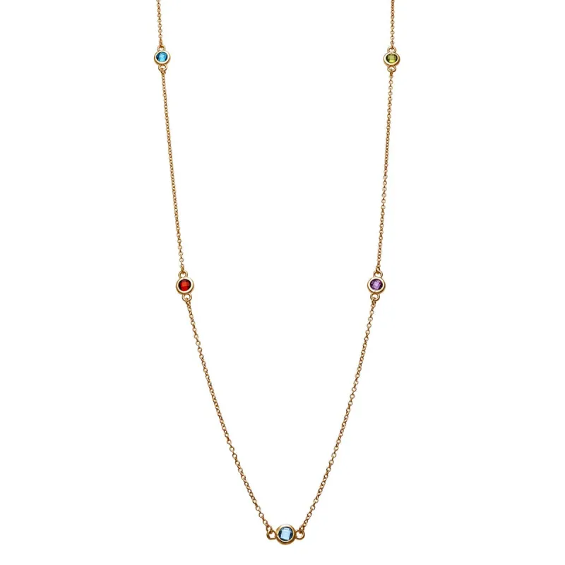 14K Gold over Sterling Station Birthstone Necklace - 2 to 6 Stones made by Limoges Jewelry