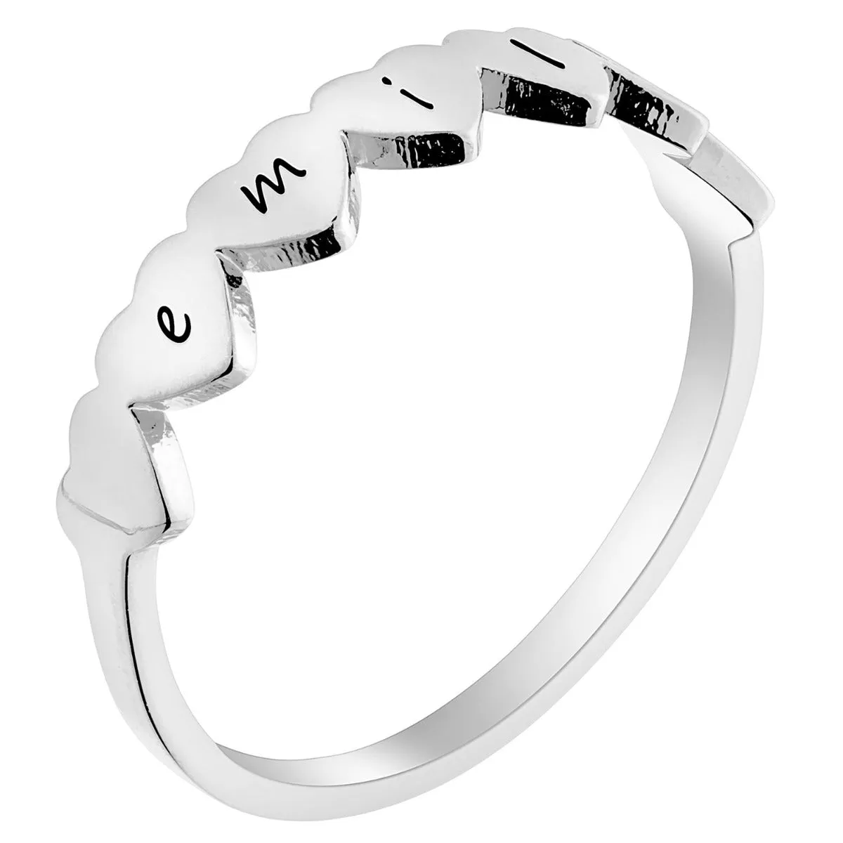 Row of Hearts Silver Plated Name Ring sold by Limoges Jewelry product image thumbnail 2