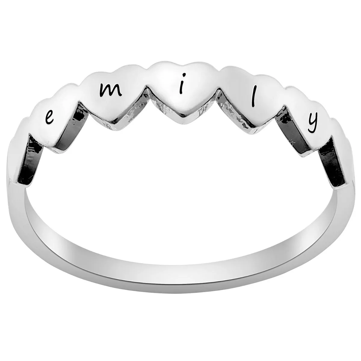 Row of Hearts Silver Plated Name Ring sold by Limoges Jewelry