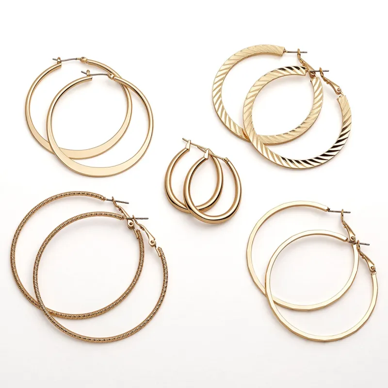 5 Pair Textured Hoop Earrings Set sold by Limoges Jewelry