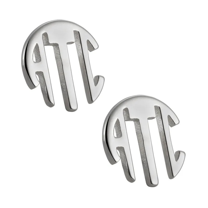 Sterling Silver Circle Monogram Earrings made by Limoges Jewelry
