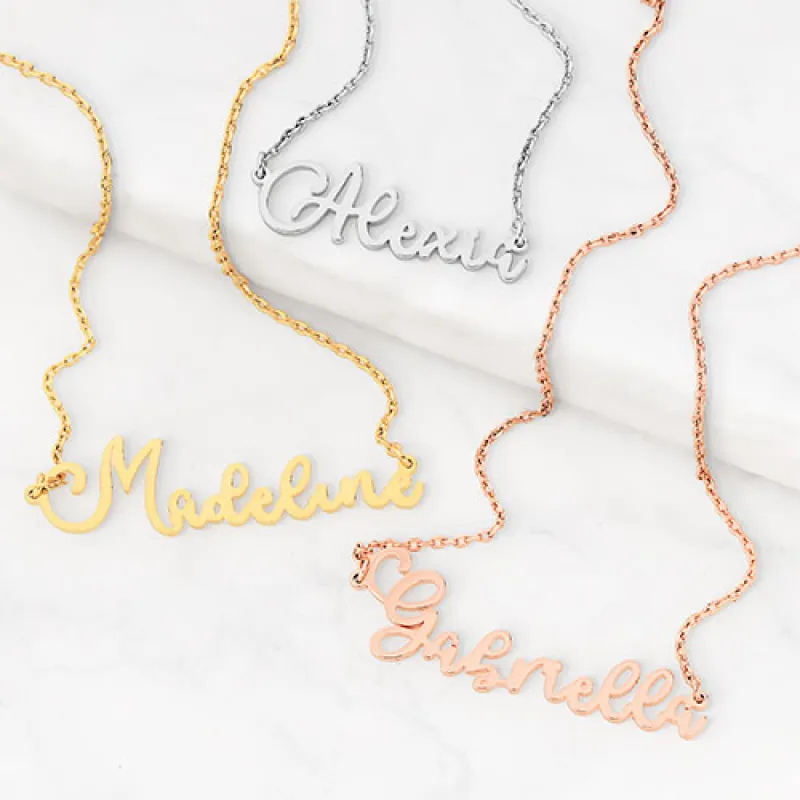 Fancy Script Name Necklace sold by Limoges Jewelry
