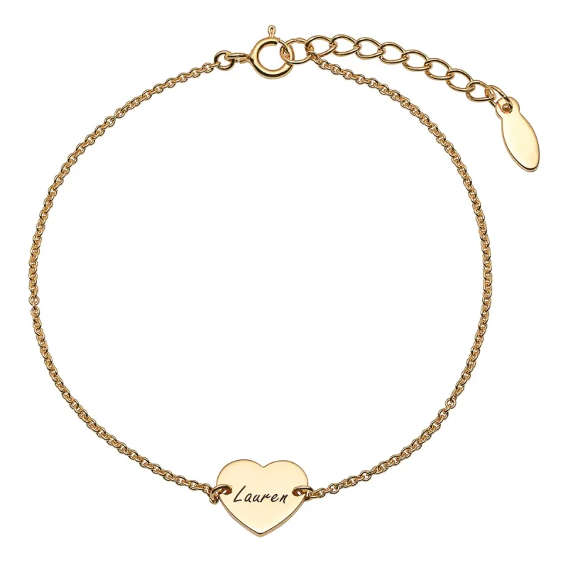 14K Gold over Sterling Engraved Script Name Petite Heart Bracelet sold by Limoges Jewelry