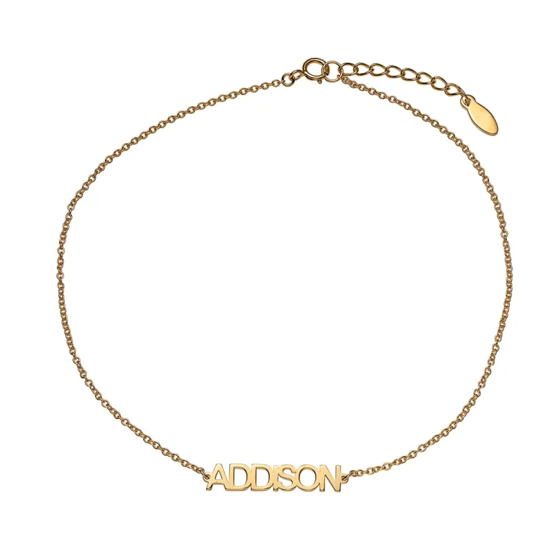 14K Gold over Sterling Uppercase Name Anklet sold by Limoges Jewelry