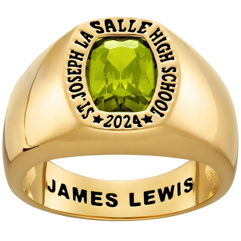 Men's 14k Gold Plated Minimal Birthstone Signet Freestyle Class Ring made by Limoges Jewelry