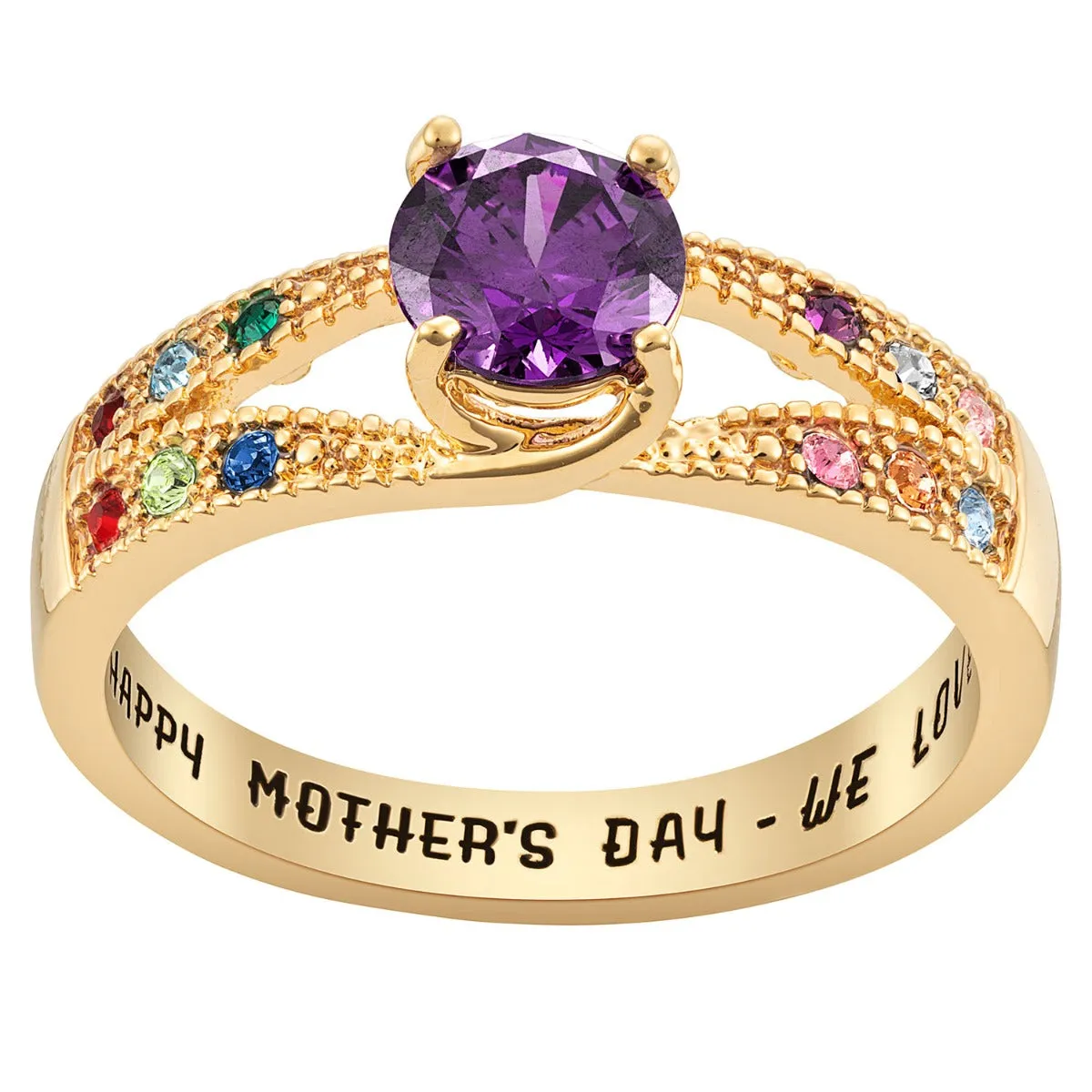 14K Gold Plated Mother/ Grandmother's Round Family Birthstone Ring sold by Limoges Jewelry