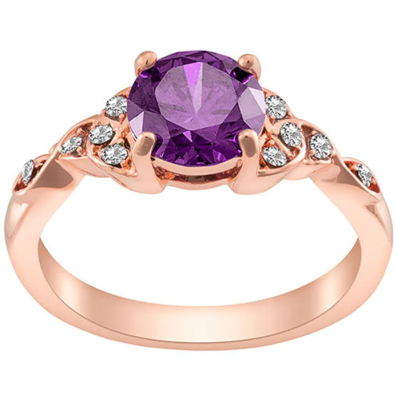 14K Rose Gold Plated Simulated Amethyst and Clear Crystal Trinity Knot Ring sold by Limoges Jewelry