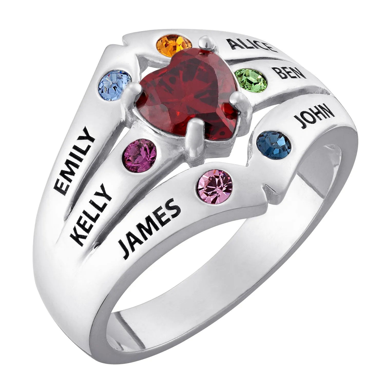 Sterling Silver Mother's Heart Birthstone Family Name Ring sold by Limoges Jewelry product image thumbnail 2