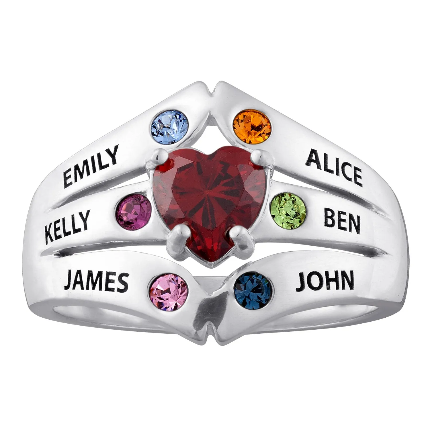 Sterling Silver Mother's Heart Birthstone Family Name Ring sold by Limoges Jewelry