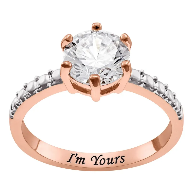 Minimal 14K Rose Gold Plated Round Cut Solitaire Engagement Ring sold by Limoges Jewelry