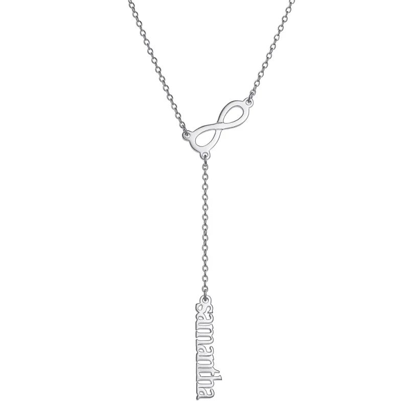 Sterling Silver Lowercase Name and Infinity Y-Necklace sold by Limoges Jewelry