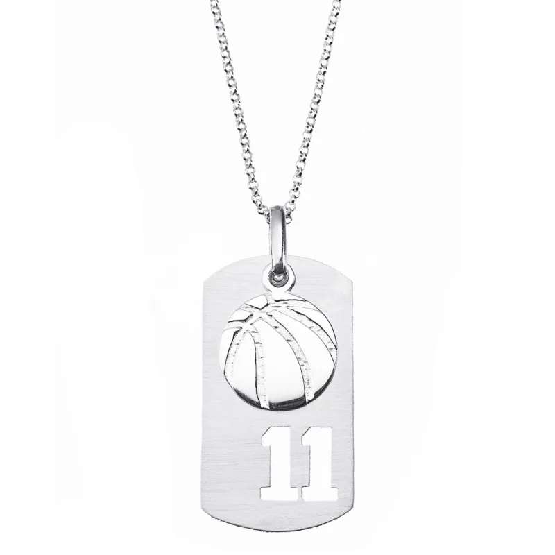 Personalized Sterling Silver Basketball Sports Number Tag Necklace sold by Limoges Jewelry
