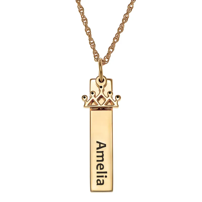 14K Gold over Sterling Name Tag with Crown Charm Necklace sold by Limoges Jewelry
