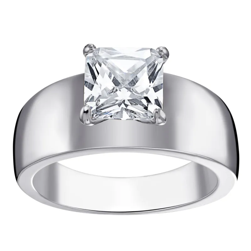 Silver Plated Princess CZ Wide Band Ring made by Limoges Jewelry
