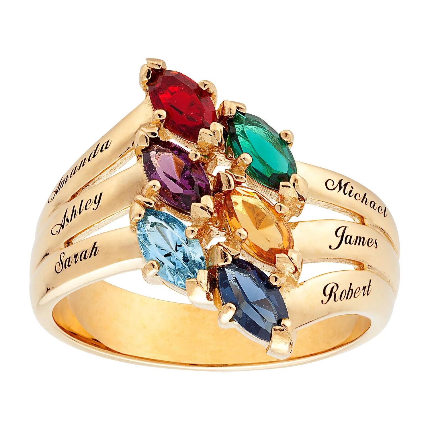 18K Gold over Sterling Family Marquise Birthstone Name Ring sold by Limoges Jewelry