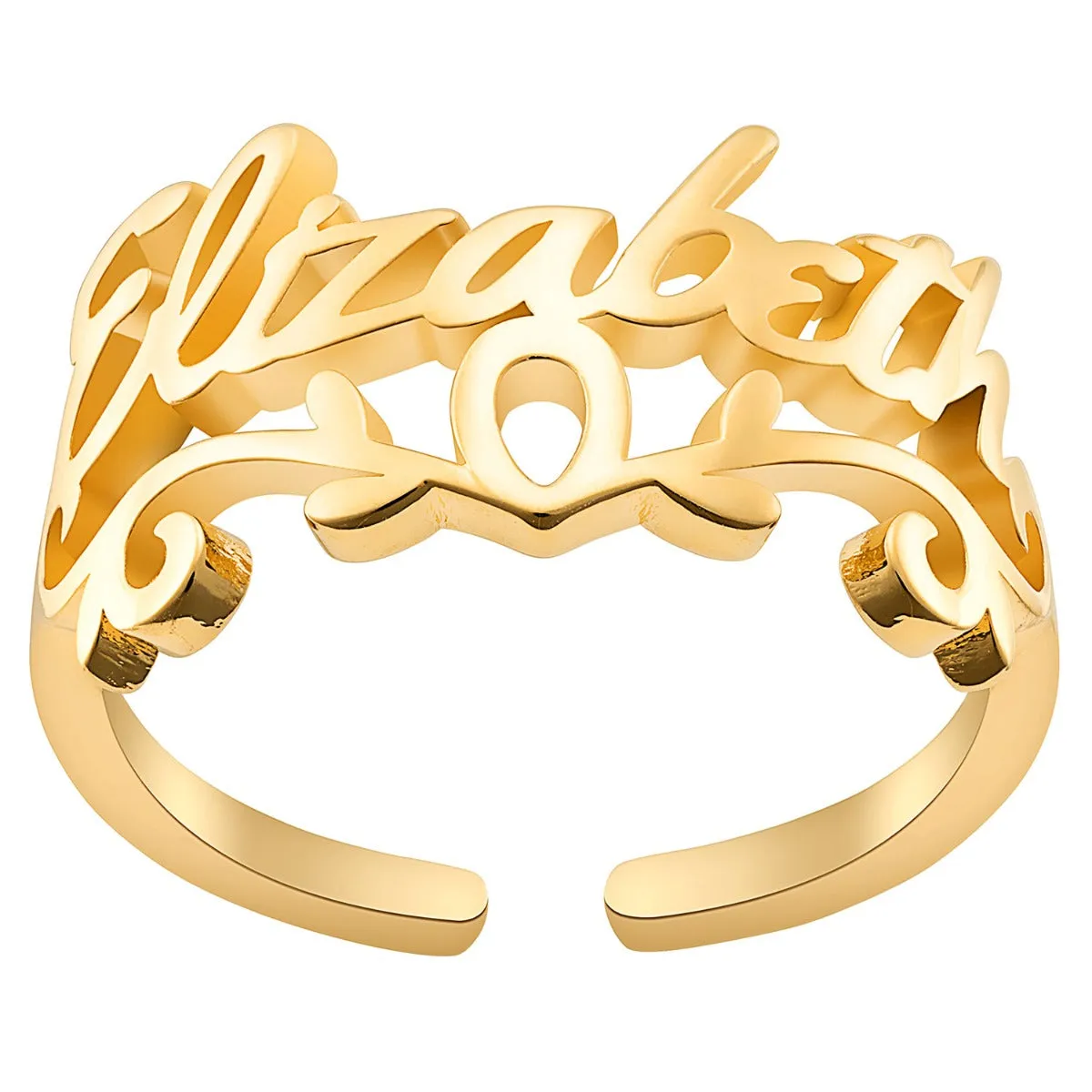 14K Gold Plated Script Name with Scroll Ring sold by Limoges Jewelry