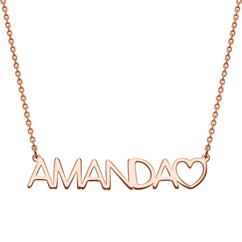 10K Rose Gold Uppercase Name Necklace With Heart sold by Limoges Jewelry