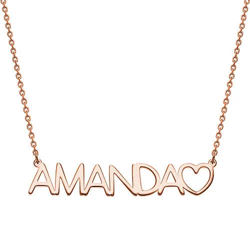 10K Rose Gold Uppercase Name Necklace With Heart sold by Limoges Jewelry