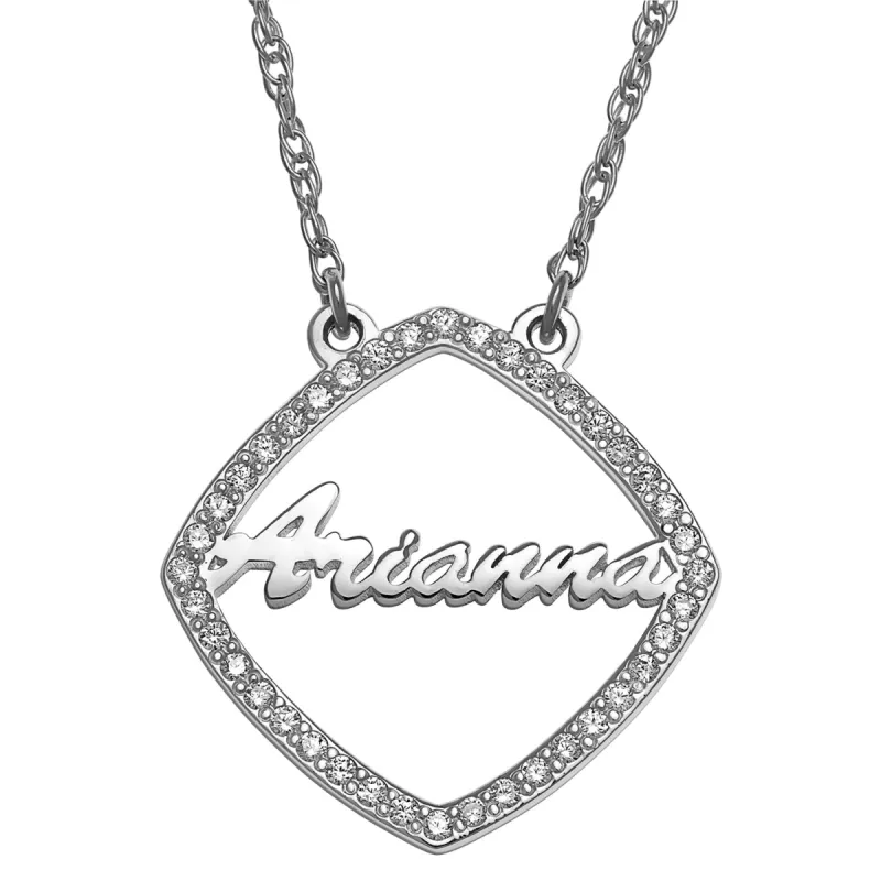 Sterling Silver Name with CZ Surround Necklace sold by Limoges Jewelry