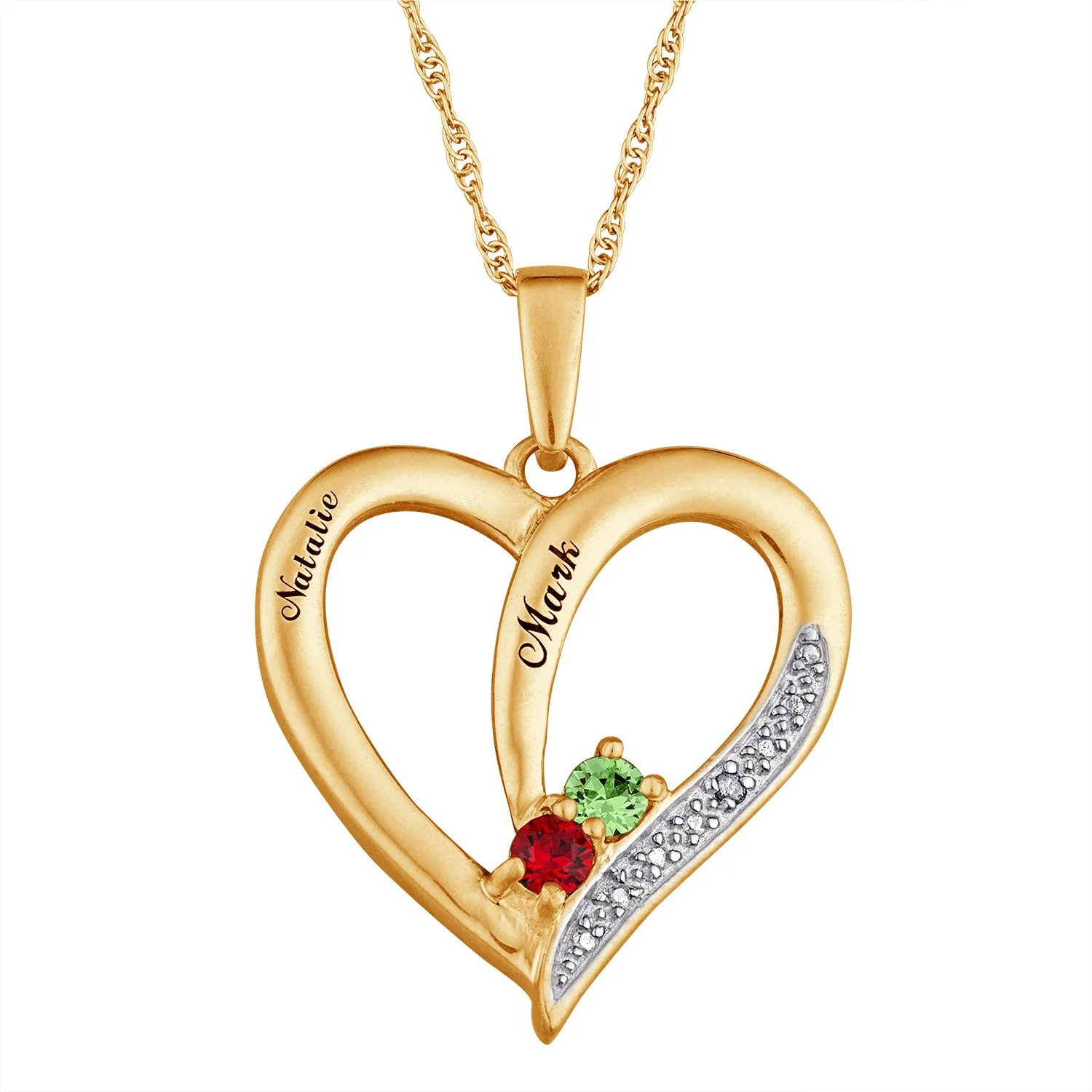 14K Gold over Sterling Birthstone & Name Heart Necklace sold by Limoges Jewelry