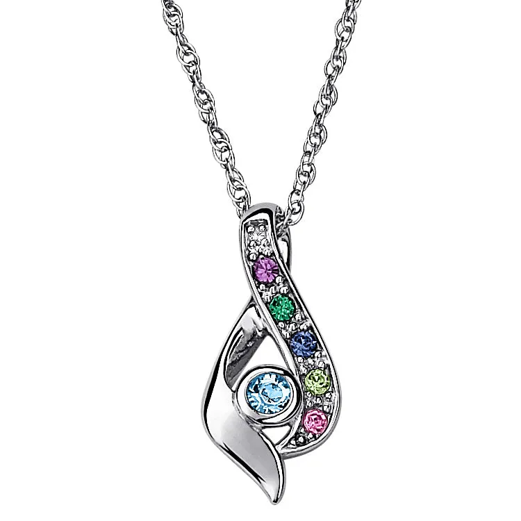 SterlingPLUS Platinum over Sterling Mother's Birthstone Teardrop & Diamond Necklace sold by Limoges Jewelry