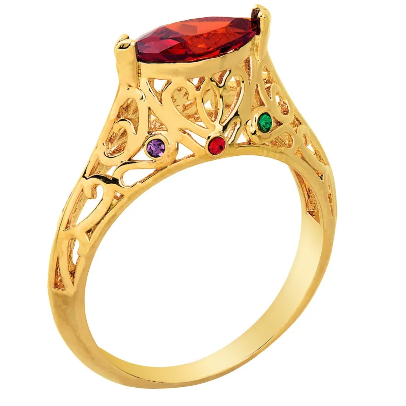 14K Gold Plated Filigree Art Deco East-West Marquise Family Birthstone Ring made by Limoges Jewelry