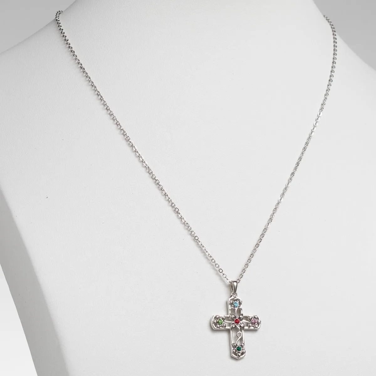 Silver Plated Flower Cross Birthstone Pendant sold by Limoges Jewelry product image thumbnail 2