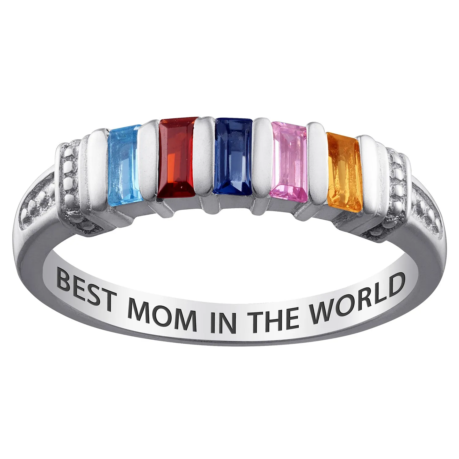 Sterling Silver Baguette Birthstone Ring - 5 Stones sold by Limoges Jewelry