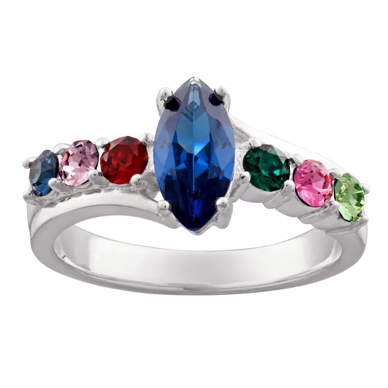 Sterling Silver Mother's Marquise Family Birthstone Ring sold by Limoges Jewelry