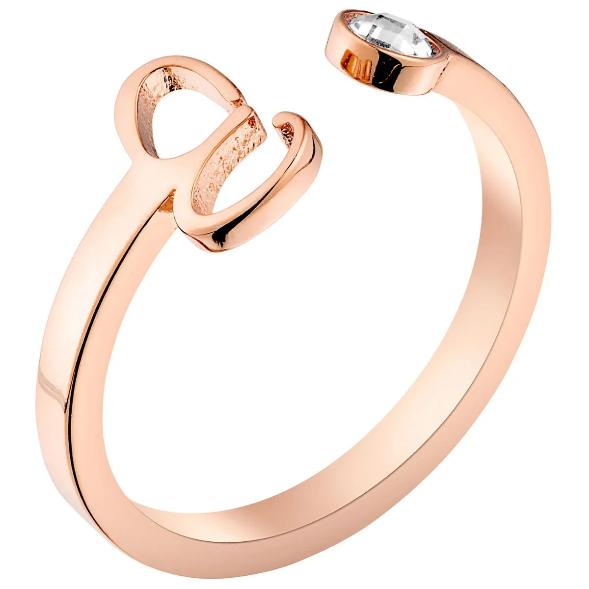 14K Rose Gold Plated Script Initial and Birthstone Open Ring sold by Limoges Jewelry product image thumbnail 4