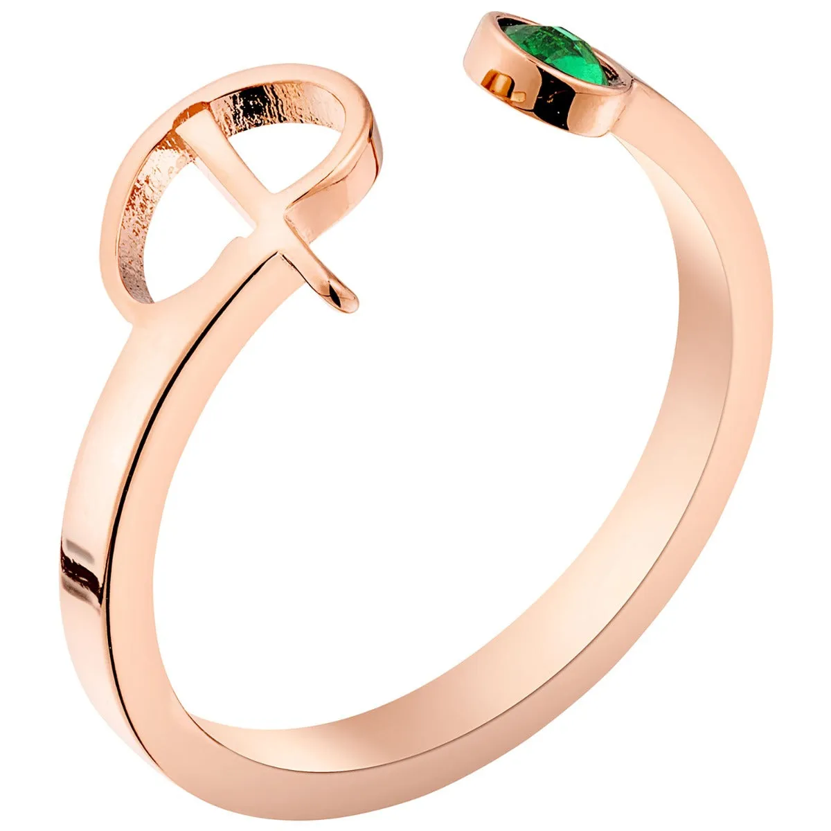 14K Rose Gold Plated Script Initial and Birthstone Open Ring sold by Limoges Jewelry product image thumbnail 2