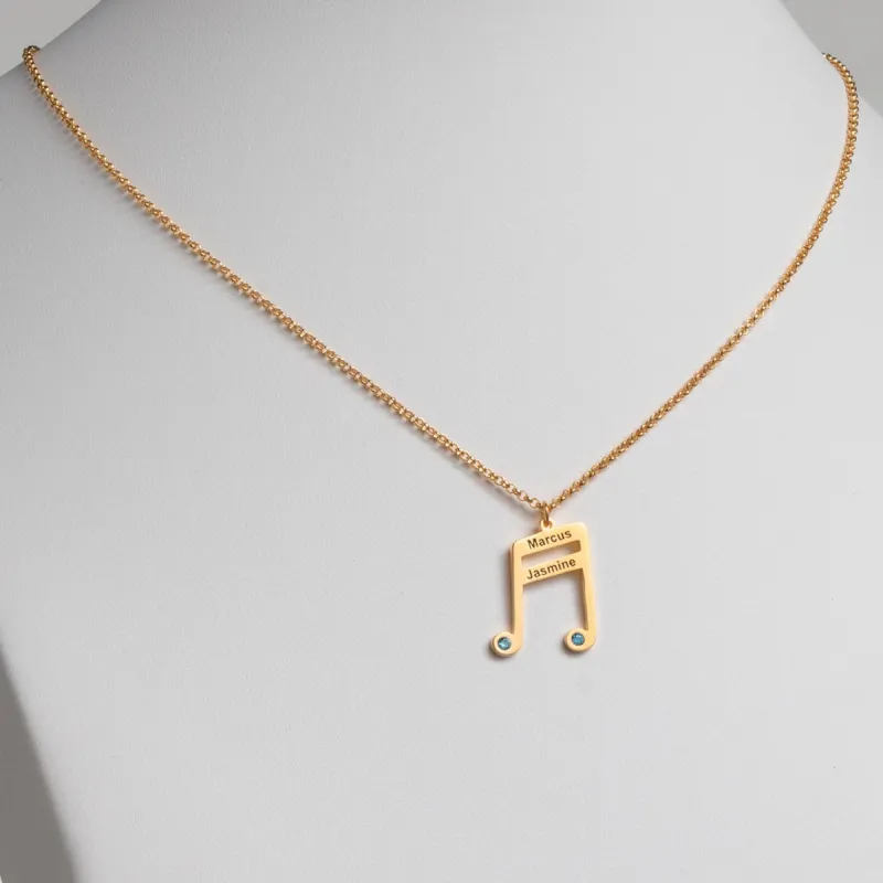 14K Gold Plated Sixteenth Note Couple Name and Birthstone Necklace sold by Limoges Jewelry
