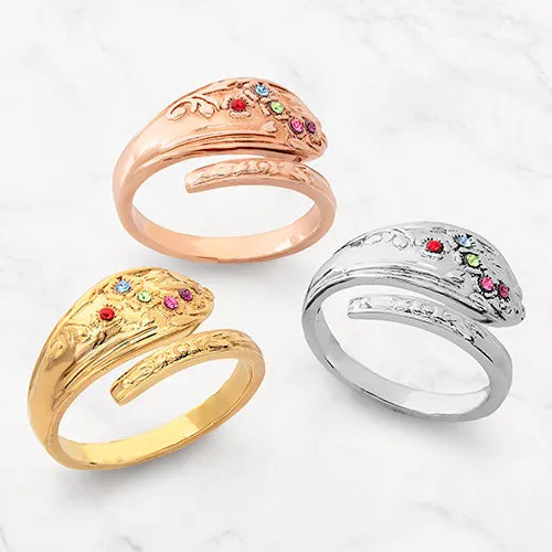 14K Gold Plated Family Birthstone Bypass Spoon Ring sold by Limoges Jewelry product image thumbnail 4