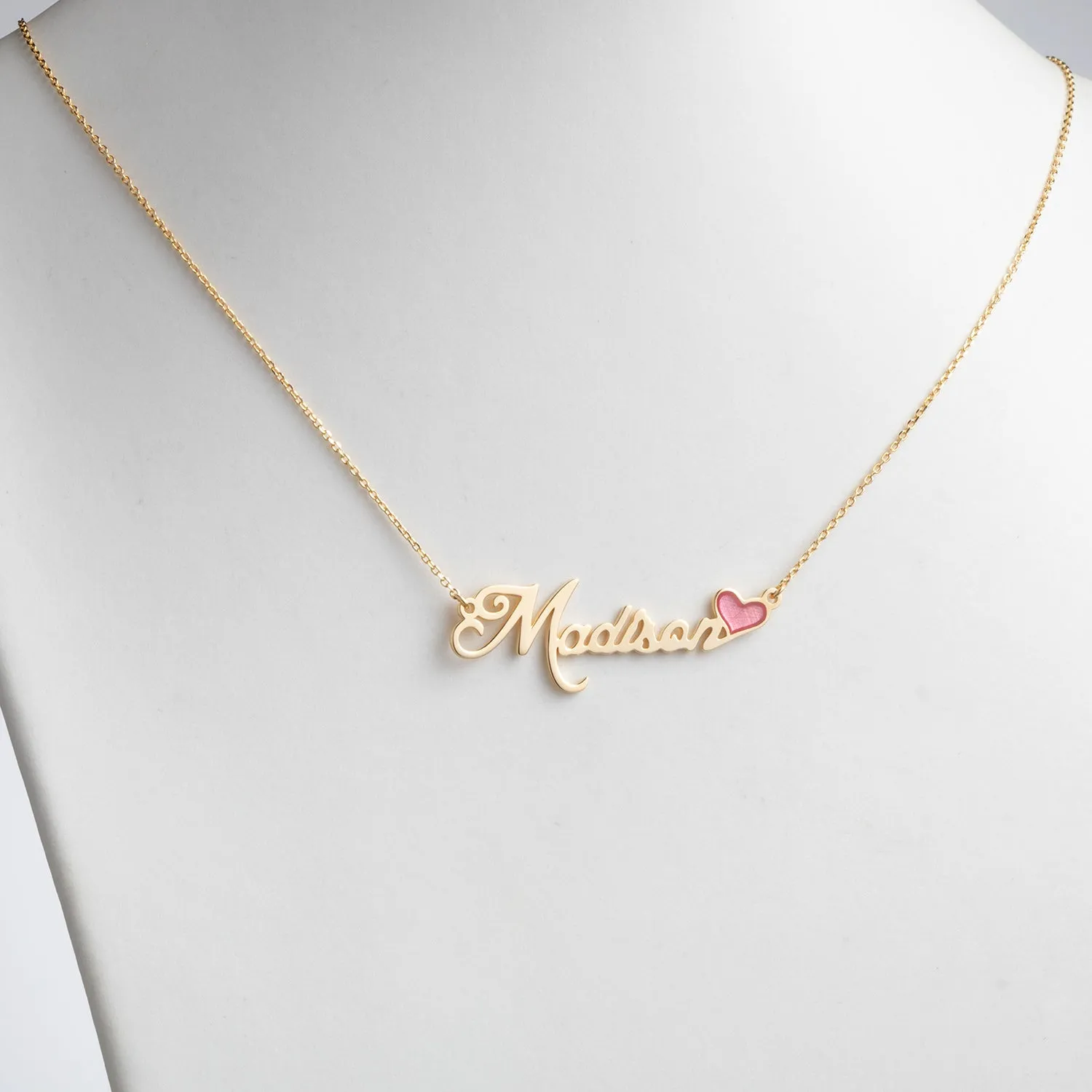 14K Gold over Sterling Name with Pink Enamel Heart Necklace sold by Limoges Jewelry product image thumbnail 2