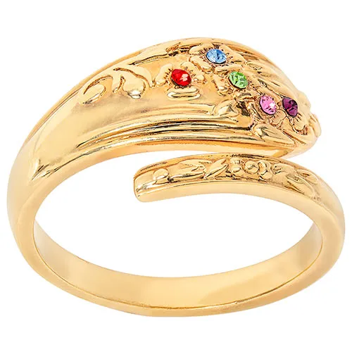 14K Gold Plated Family Birthstone Bypass Spoon Ring sold by Limoges Jewelry