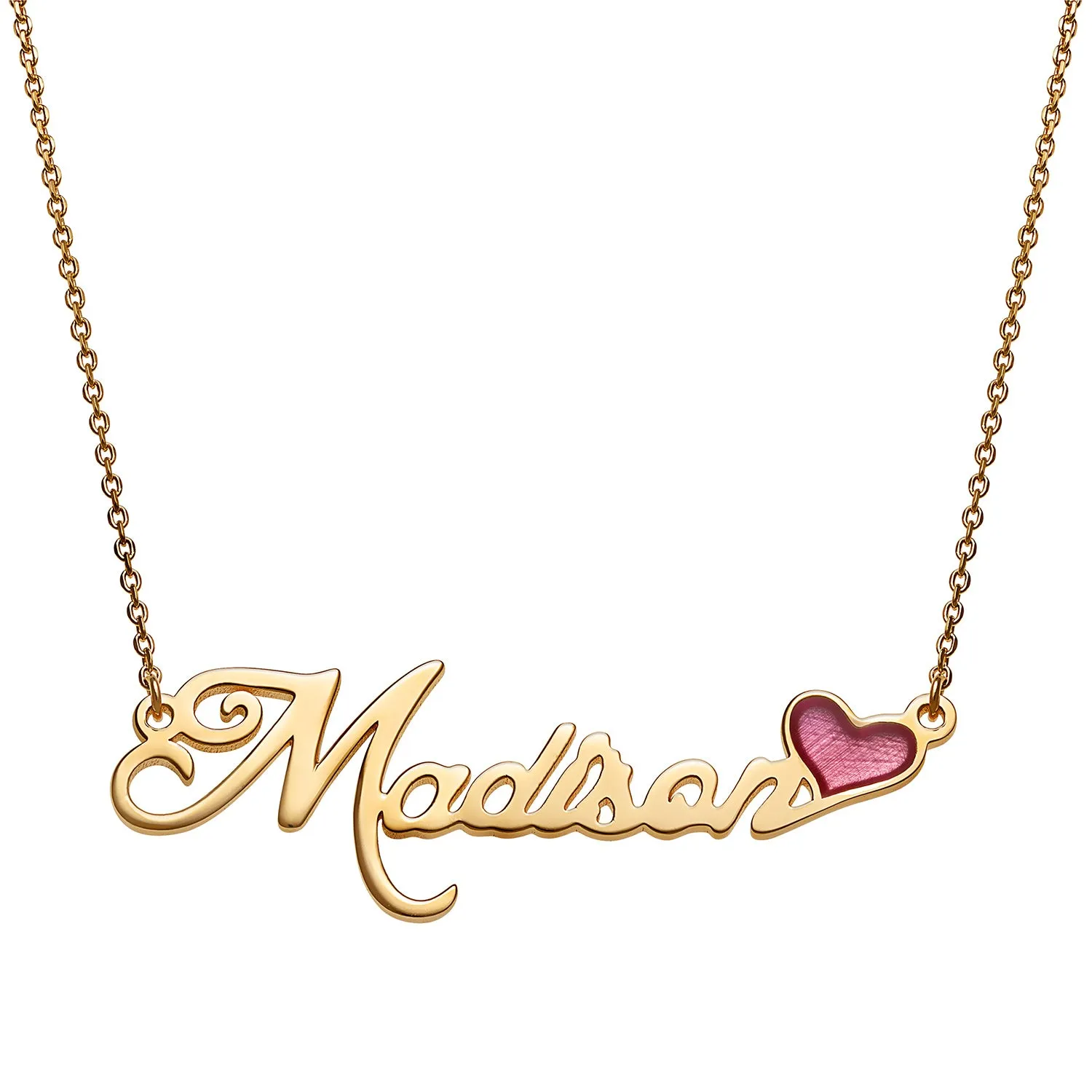 14K Gold over Sterling Name with Pink Enamel Heart Necklace sold by Limoges Jewelry