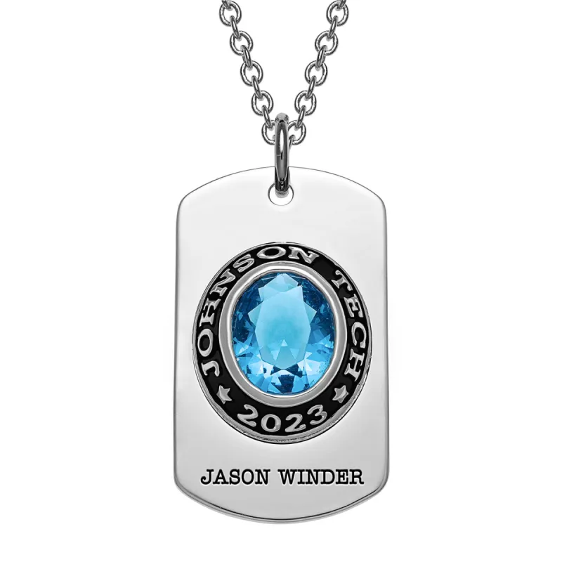 Men's CELEBRIUM  Personalized Oval Cut Birthstone Graduation Dog Tag Necklace sold by Limoges Jewelry