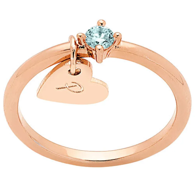 14k Rose Gold Plated Dainty Heart Charm Ring with Birthstone sold by Limoges Jewelry